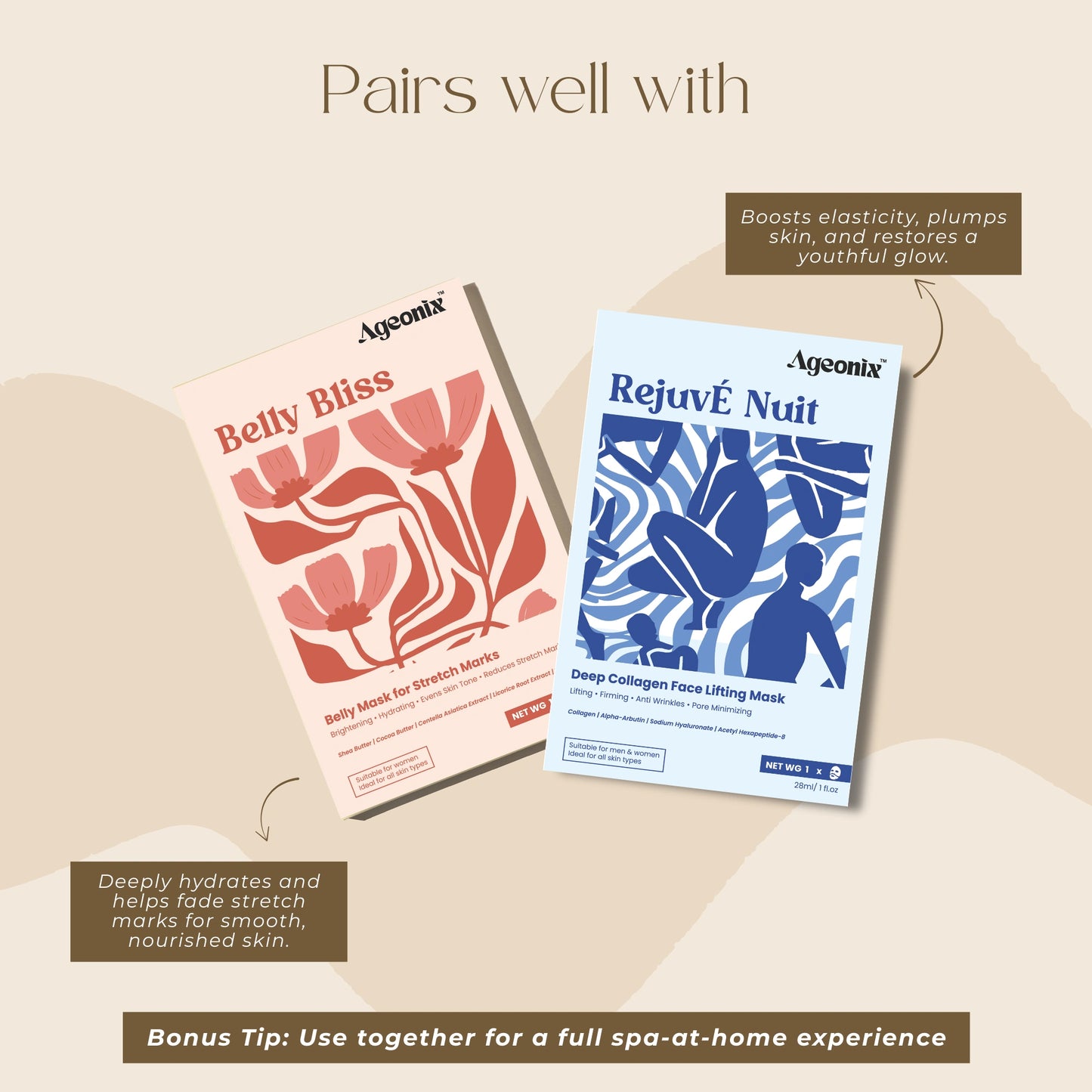 Belly Bliss Stretch Mark Belly Sheet Mask with Rosehip Oil – Pregnancy & Postpartum Skin Treatment