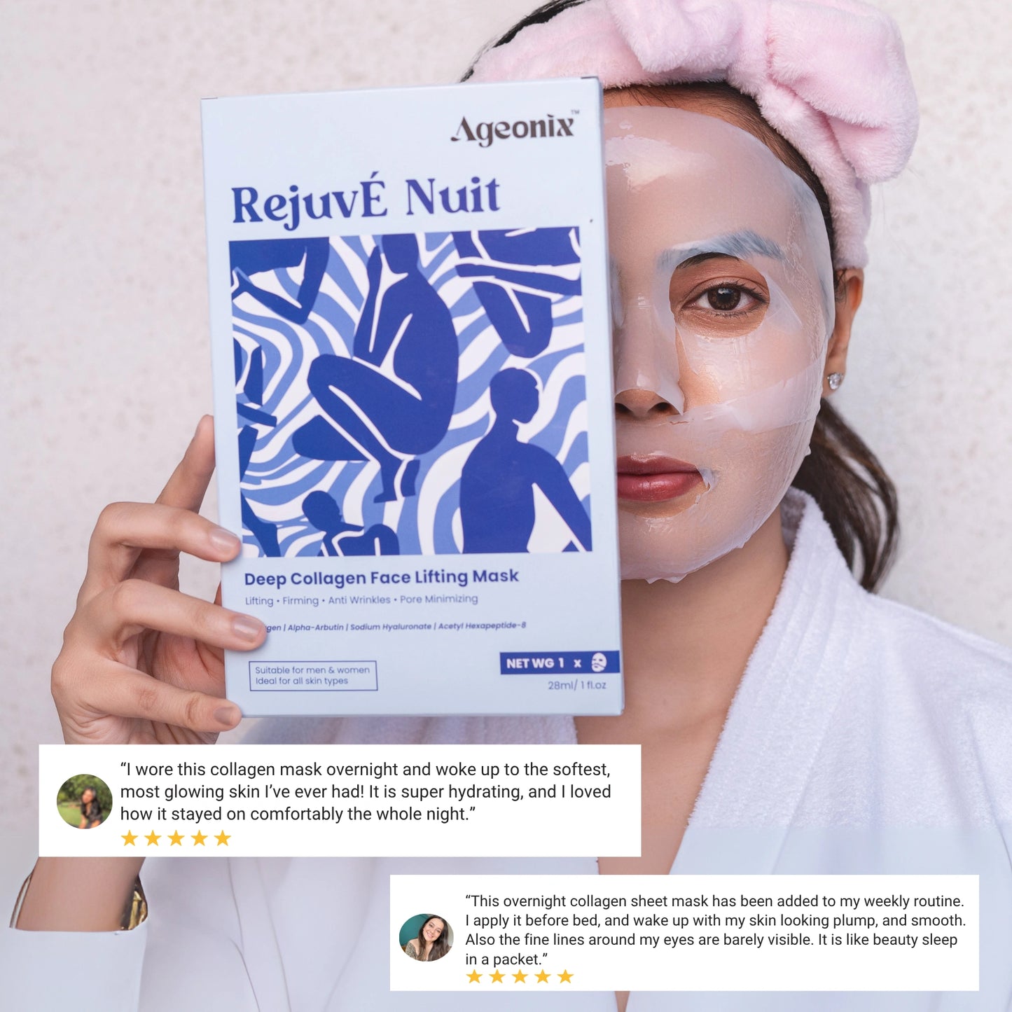 Rejuve Nuit Korean Collagen Overnight Face Mask – Glass Skin Hydration, Lifting & Wrinkle Repair with Hyaluronic Acid