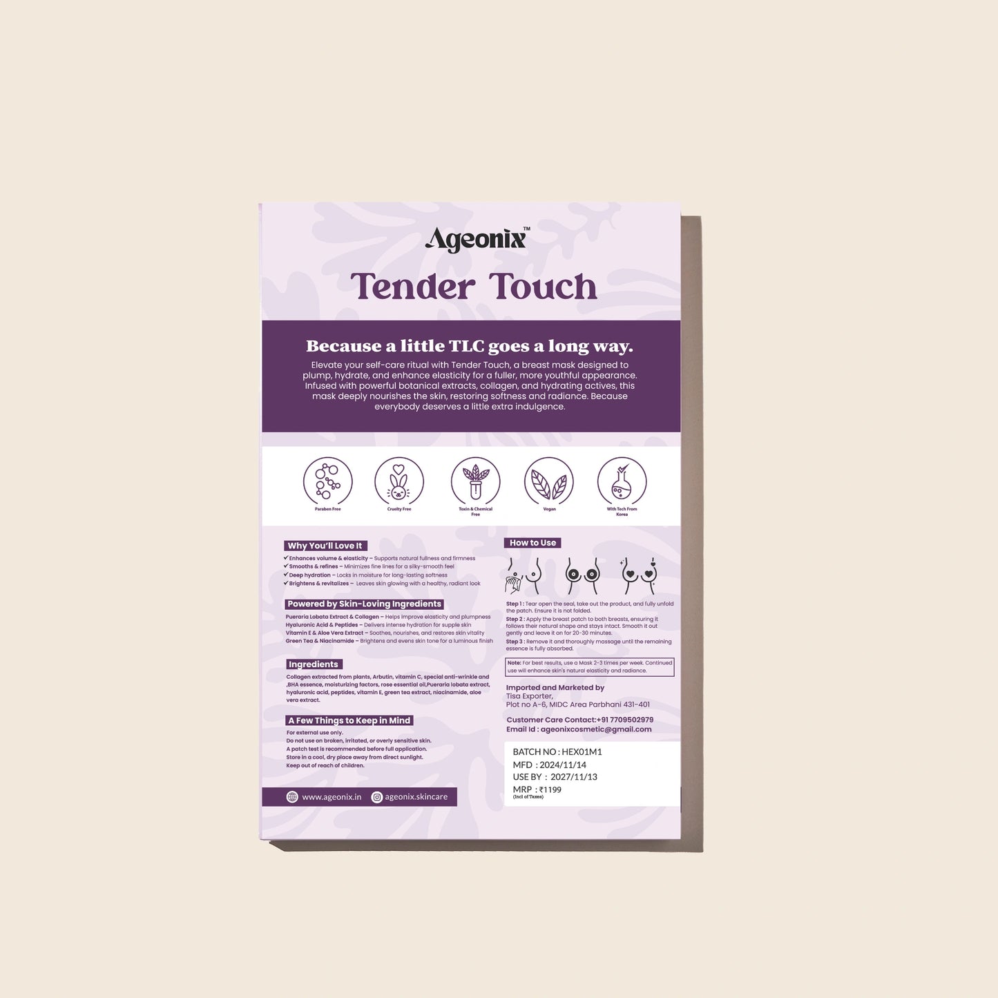 Tender Touch Breast Mask for Women – Anti-Sagging Firming & Plumping Chest Treatment with Collagen, Peptides & Hyaluronic Acid