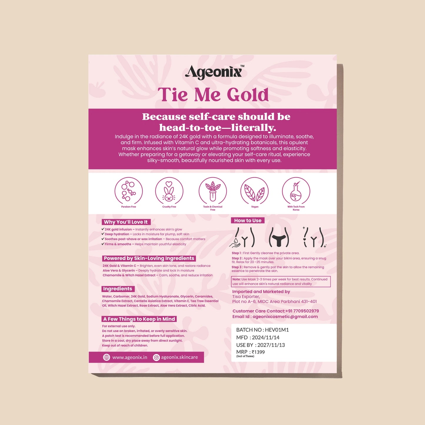 Tie Me Gold Bikini Mask – 24K Gold Hydration & Soothing Care