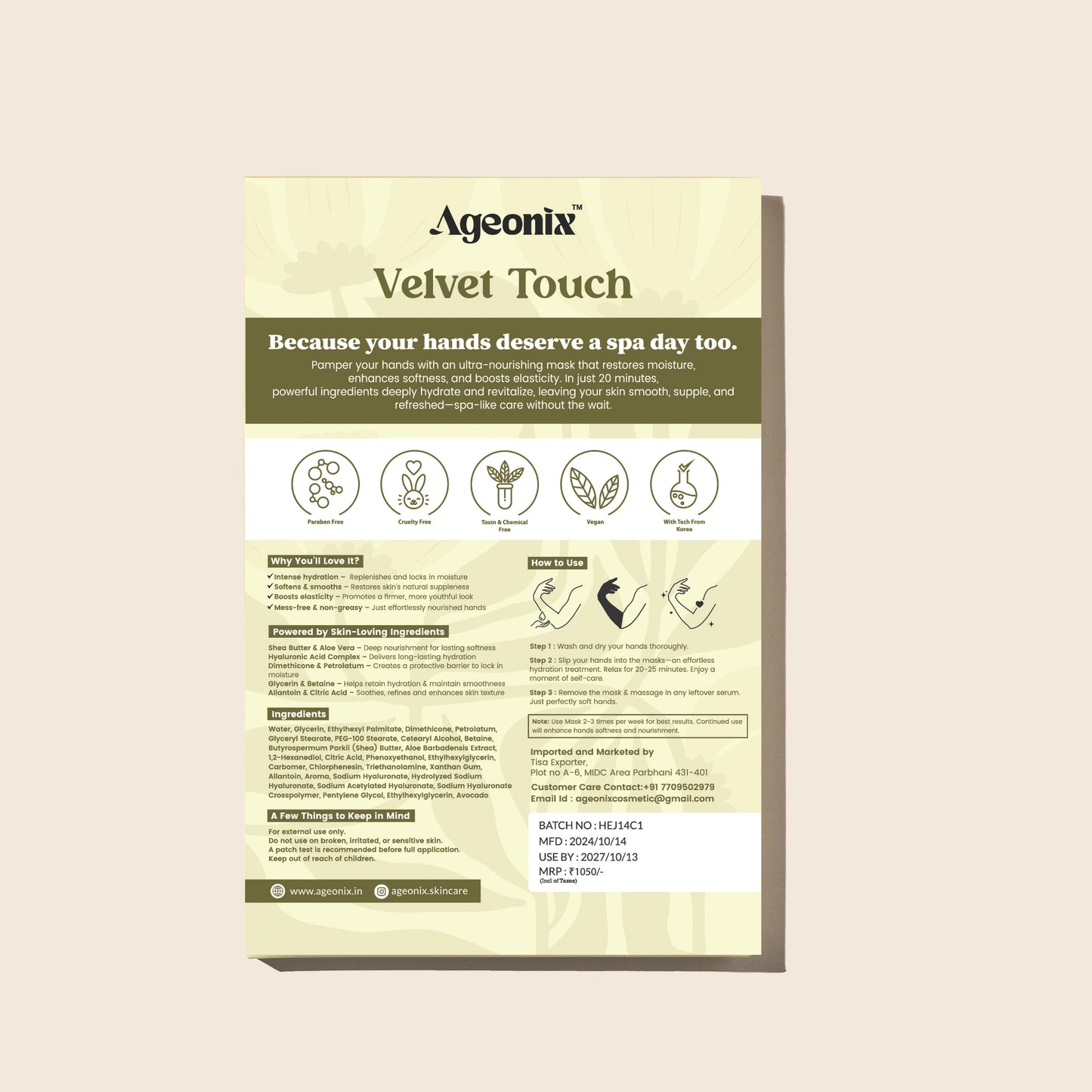 Velvet Touch 55cm Hydrating Hand & Arm Mask with Avocado & Glycerin – 1 Pair