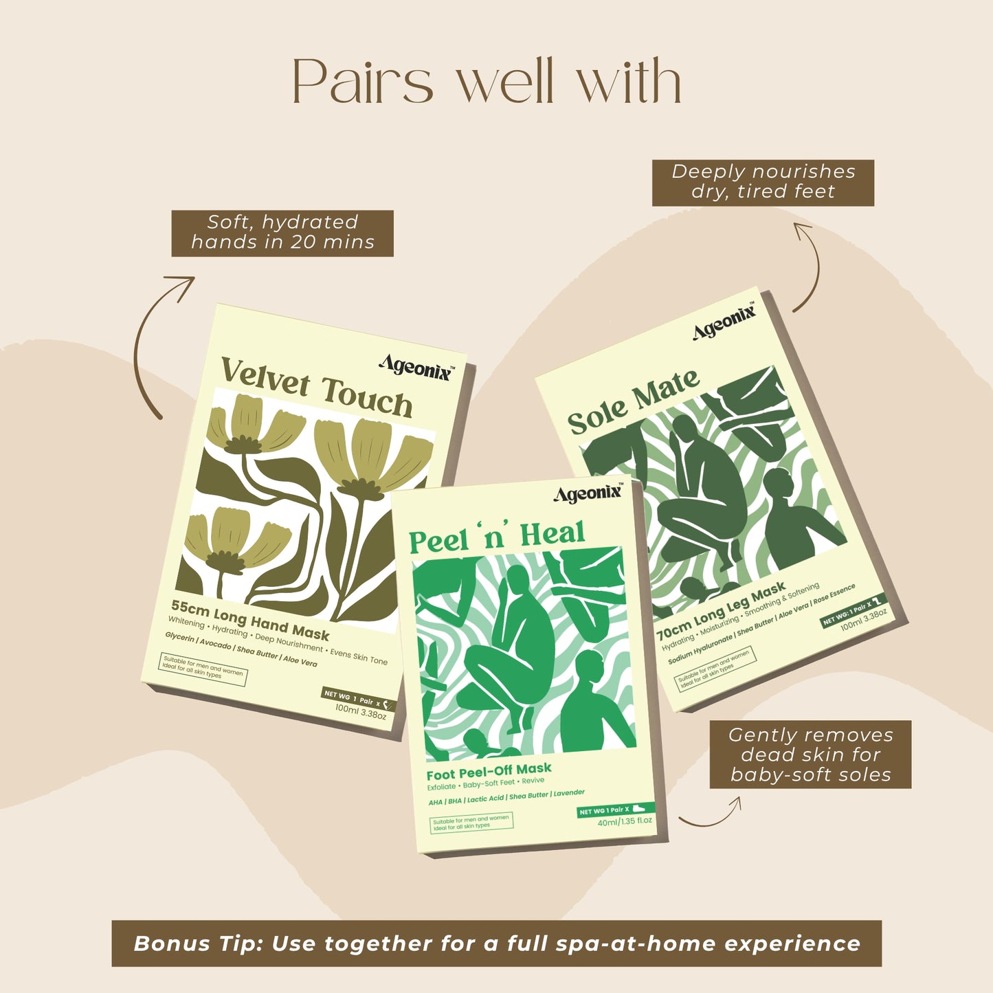Velvet Touch 55cm Hydrating Hand & Arm Mask with Avocado & Glycerin – 1 Pair